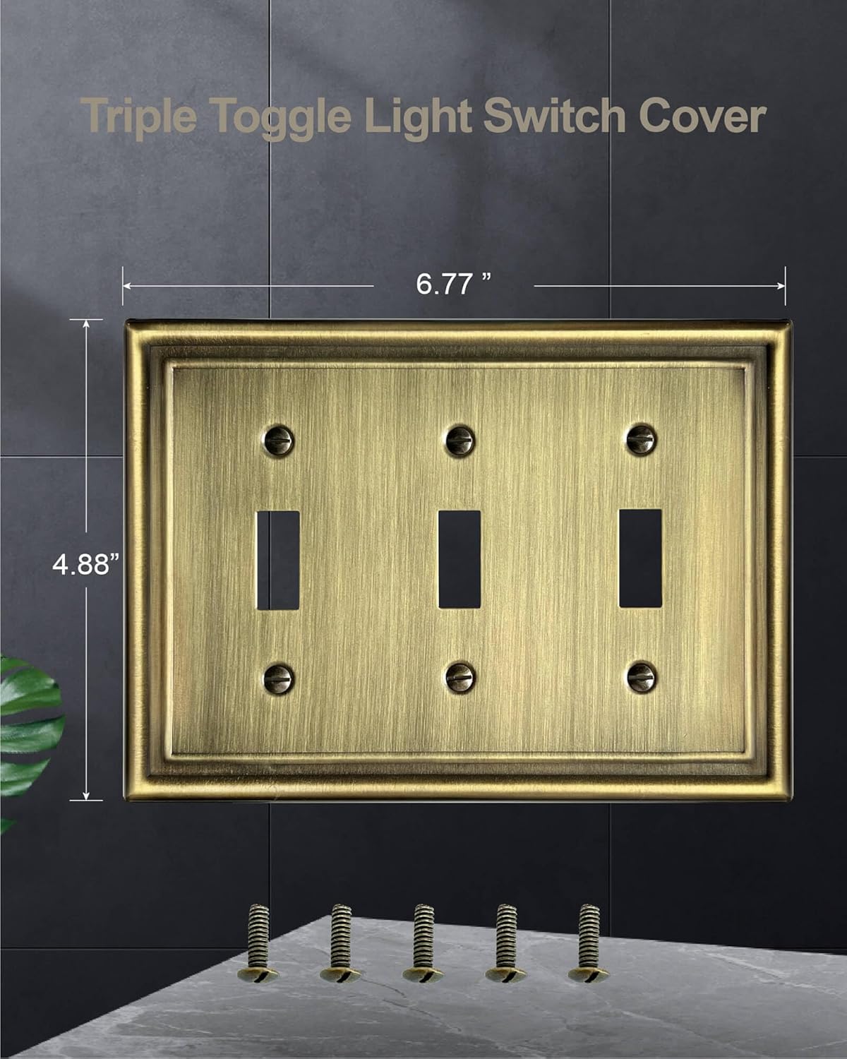 Triple Toggle Wall Plates, Metal Light Switche Covers, Antique Brass, 3-Gang, 2 Pack