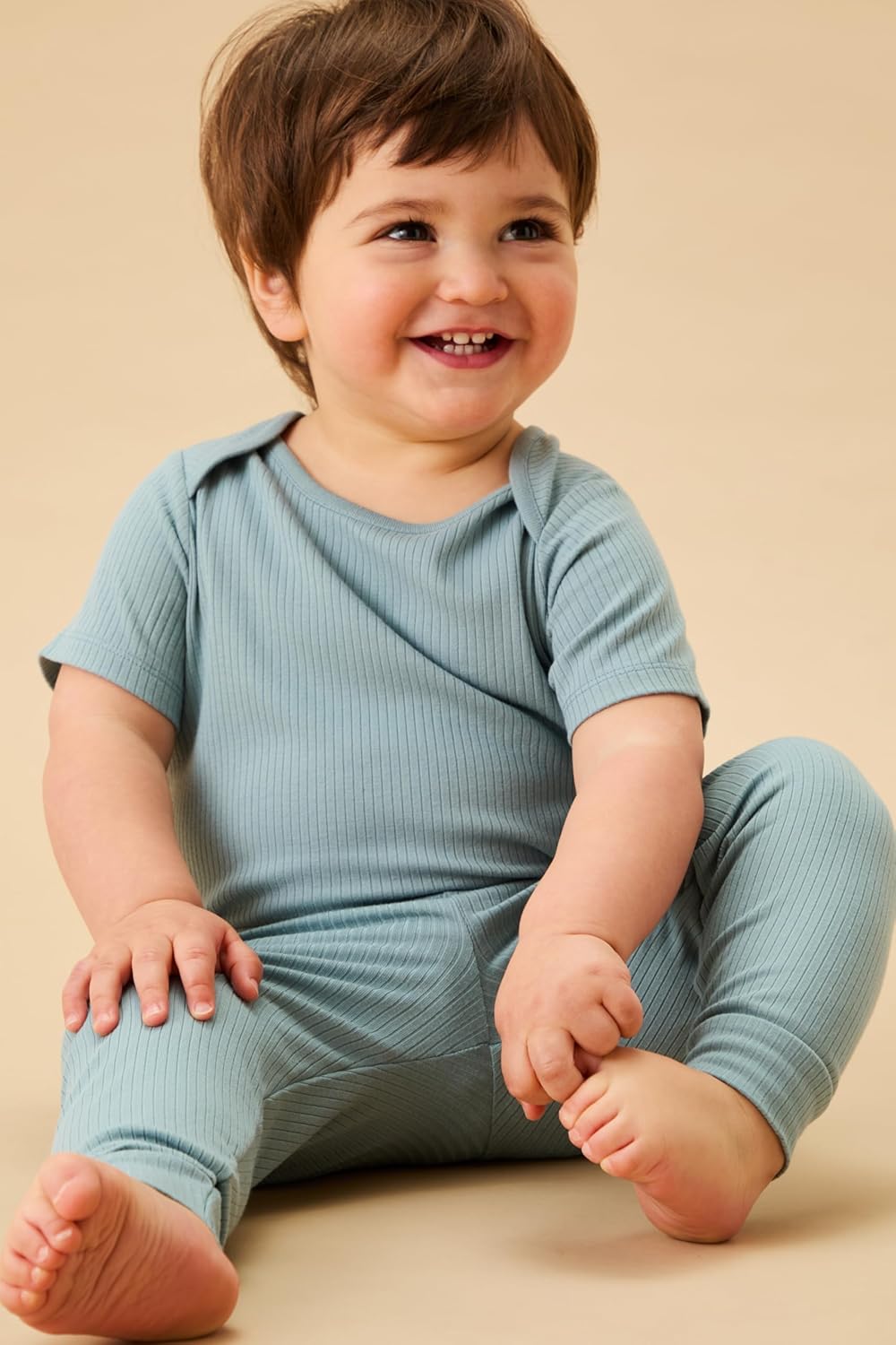 MORI Baby Ribbed Short Sleeve Bodysuit with Envelope Neck and Nickel Free Poppers - Unisex Toddler Romper for Boys and Girls