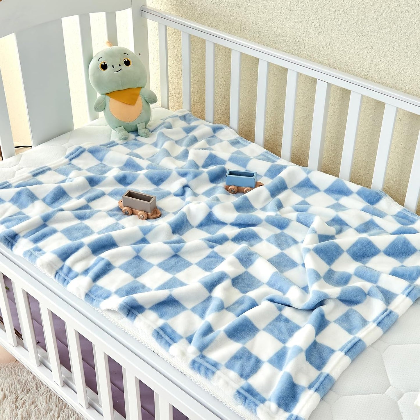Yurhap Checkered Baby Blanket Fleece Baby Blankets for Boys, Ultra Soft Cozy Fluffy Infant Toddler Newborn Receiving Blankets for Crib Stroller, 30''x40'', Blue