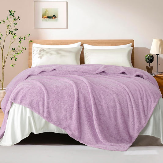 Exclusivo Mezcla Fleece Blanket for Couch, Soft and Cozy Queen Blankets for Women Men Girls Kids, Suitable for All Seasons, Light Purple,90x90 Inches