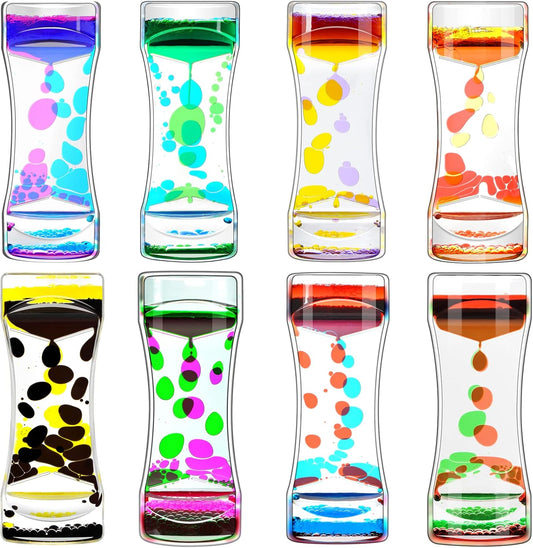 Liquid Motion Bubbler Timer Pack of 8 Great Desktop Colorful Hourglass Liquid Bubbler Small Calming Relaxing Toys Sensory Anxiety Autism ADHD Fidget Toys