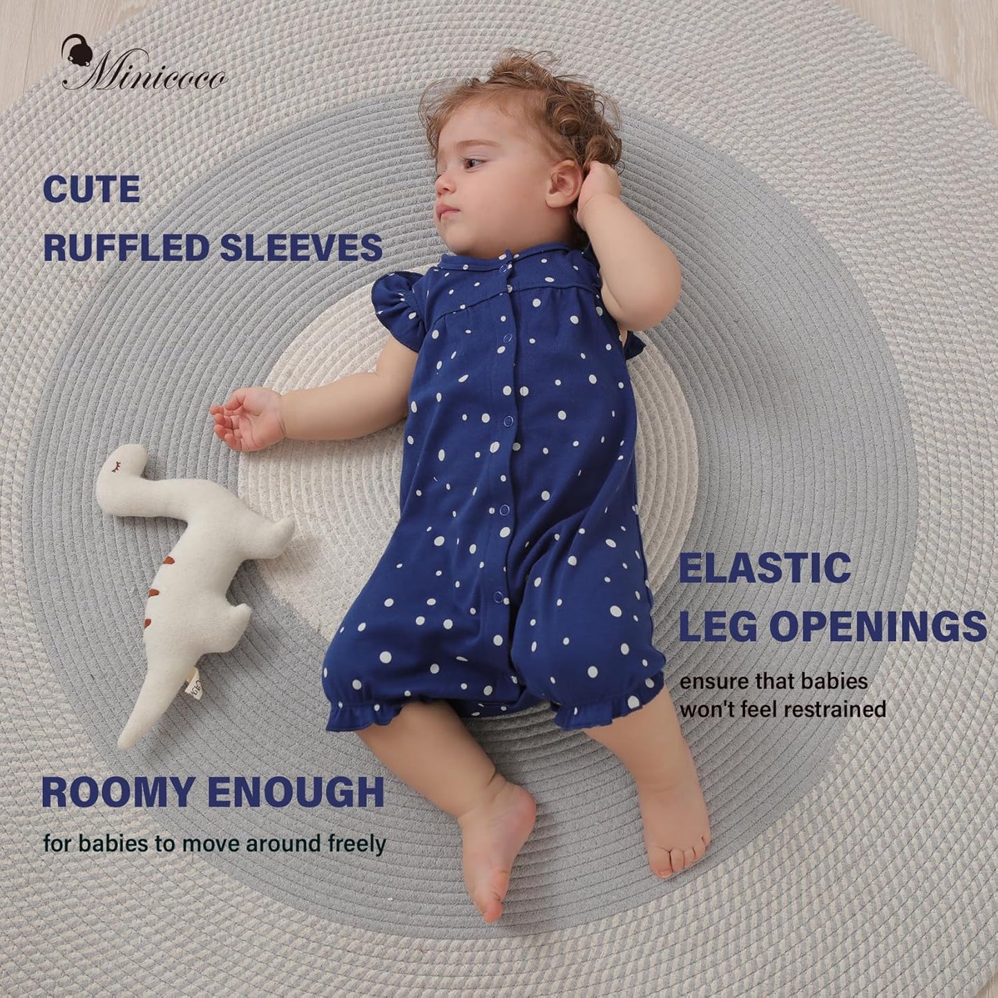 3-pack 100% Cotton Baby Girl Rompers, 0-24 months Ruffle Sleeve Toddler Romper Summer Clothes Set