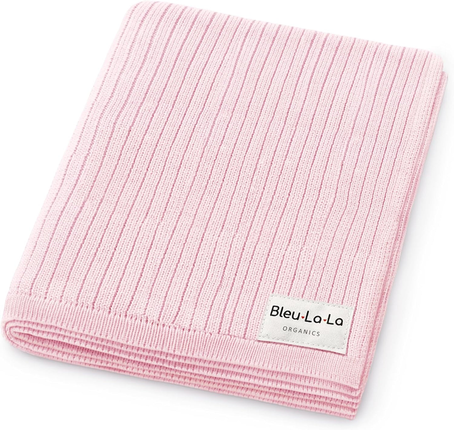 Organic Ribbed Swaddle Blanket for Boys & Girls - 100% Luxury Organic Soft Cotton Knit Warm Cozy Cuddle Stroller Crib Blanket for Newborns, Infants, & Toddlers (Blush Pink)