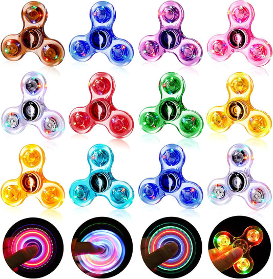 Gigilli 12 Packs Fidget Spinners for Kids Adults, Light up Party Favors Goodie Bags Stuffers for Kids 8-12, Stress Relief Fidget Toys Bulk Glow in the Dark Party Supplies, Fidgets for Classroom Prizes