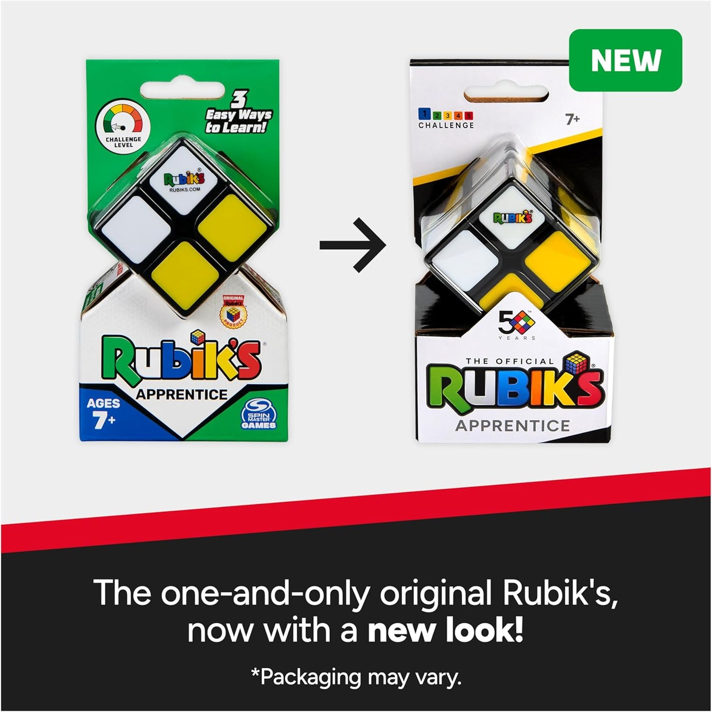 Rubik's Apprentice, 2x2 Beginner Cube 3D Puzzle Game Stress Relief Fidget Toy Easy Activity Cube Travel Game Gift Idea, for Adults & Kids Ages 7 and up