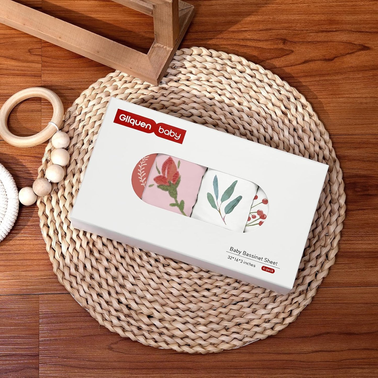 Gllquen Baby Bassinet Sheets 4 Pack, Breathable Cozy Fitted Mattress Sheet, Elastic Travel Crib Fashionable Floral Pattern, Standard Cradle Safe Sheets for Baby Boys Girls 32"x16" (Flower)