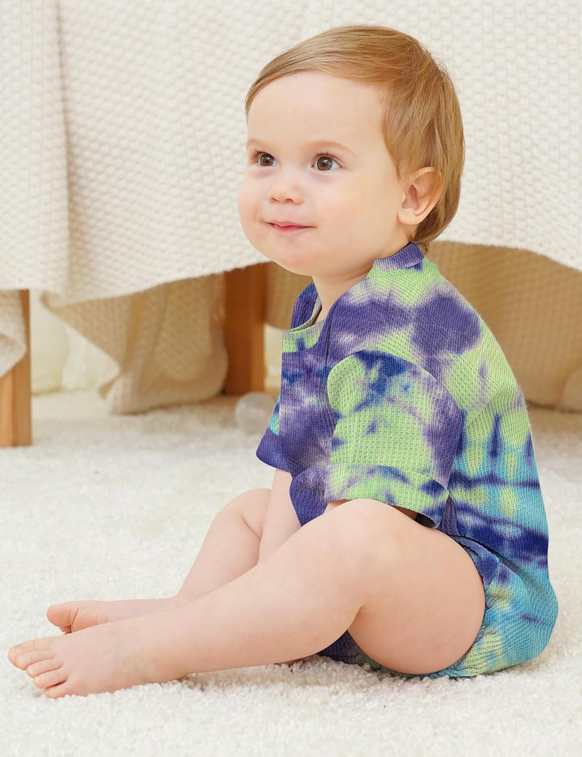 Jimonda Baby Bodysuit Newborn Tie Dye Clothes Infant Waffle One Piece Romper Baby Boys Girls Short Sleeve Jumpsuit Outfits