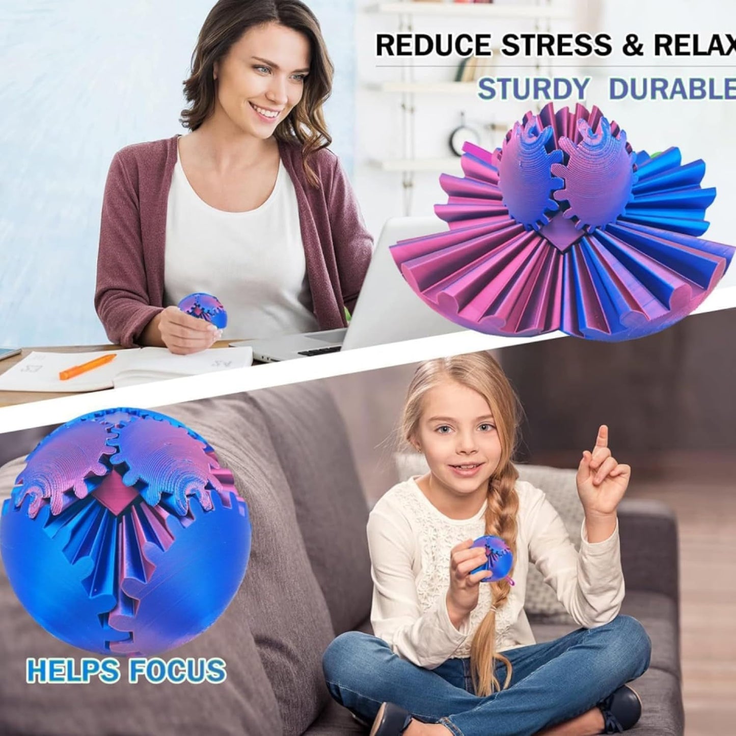 Gear Sphere, Gear Ball 3D Printed Gear Ball Spin Ball OR Cube Fidget Toy, Gear Ball Fidget Toy, Gear Sphere Desk Toy, Fidget Ball for Stress and Anxiety Relaxing, Into Any Shape You Want