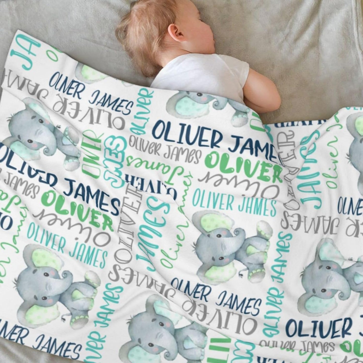 Personalized Elephant Swaddle Blanket,Custom Name Toddlers Kids Newborn
