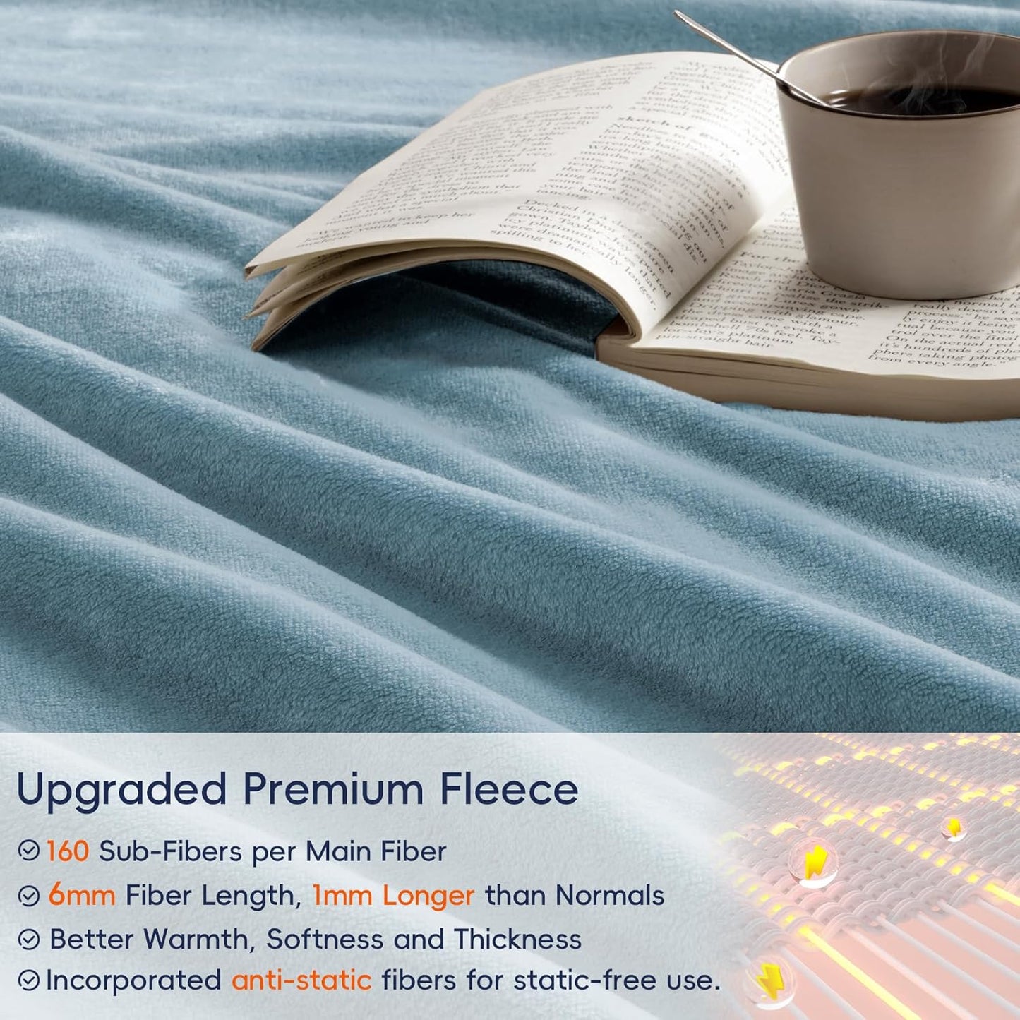 PHF Ultra Soft Fleece Blanket Queen Size, No Shed No Pilling Luxury Plush Cozy 300GSM Lightweight Blanket for Bed, Couch, Chair, Sofa Suitable for All Season, 90" x 90", Dusty Blue