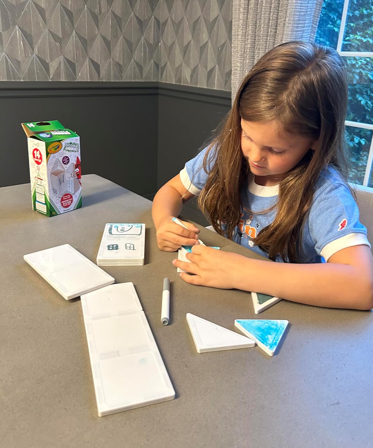 CreateOn Crayola Doodle Magnetic Tiles, Building Set for Kids, Magnetic Building Toys for Kids, STEM Travel Toys for Boys and Girls Ages 3+, 14-Piece Set (Doodle)