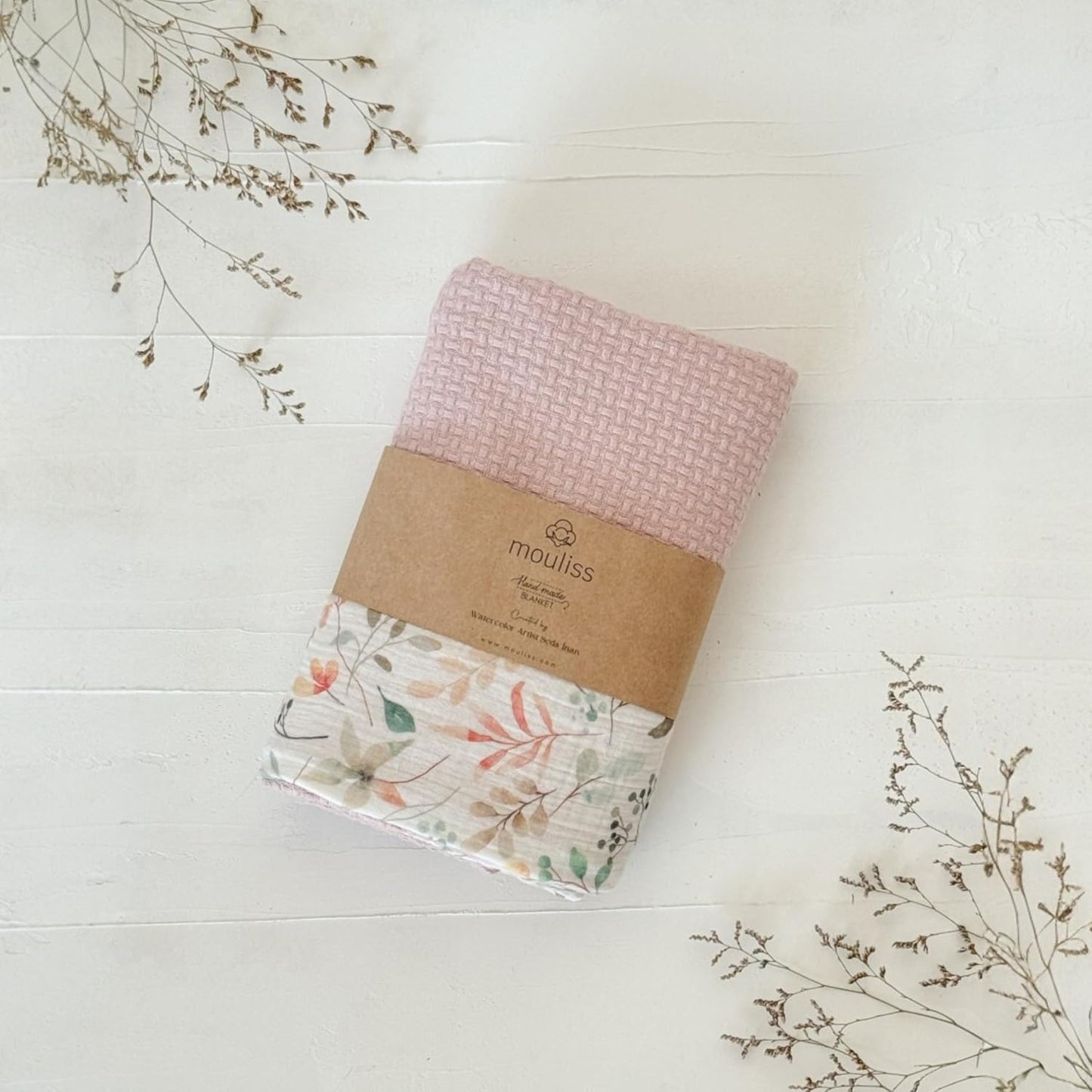 Personalized Baby Blanket with Name – Handmade 100% Organic Cotton Newborn Gift | Custom Knit Blanket for Boys, Girls, Kids & Baby Showers (Petal Pink/Petal Whispers)