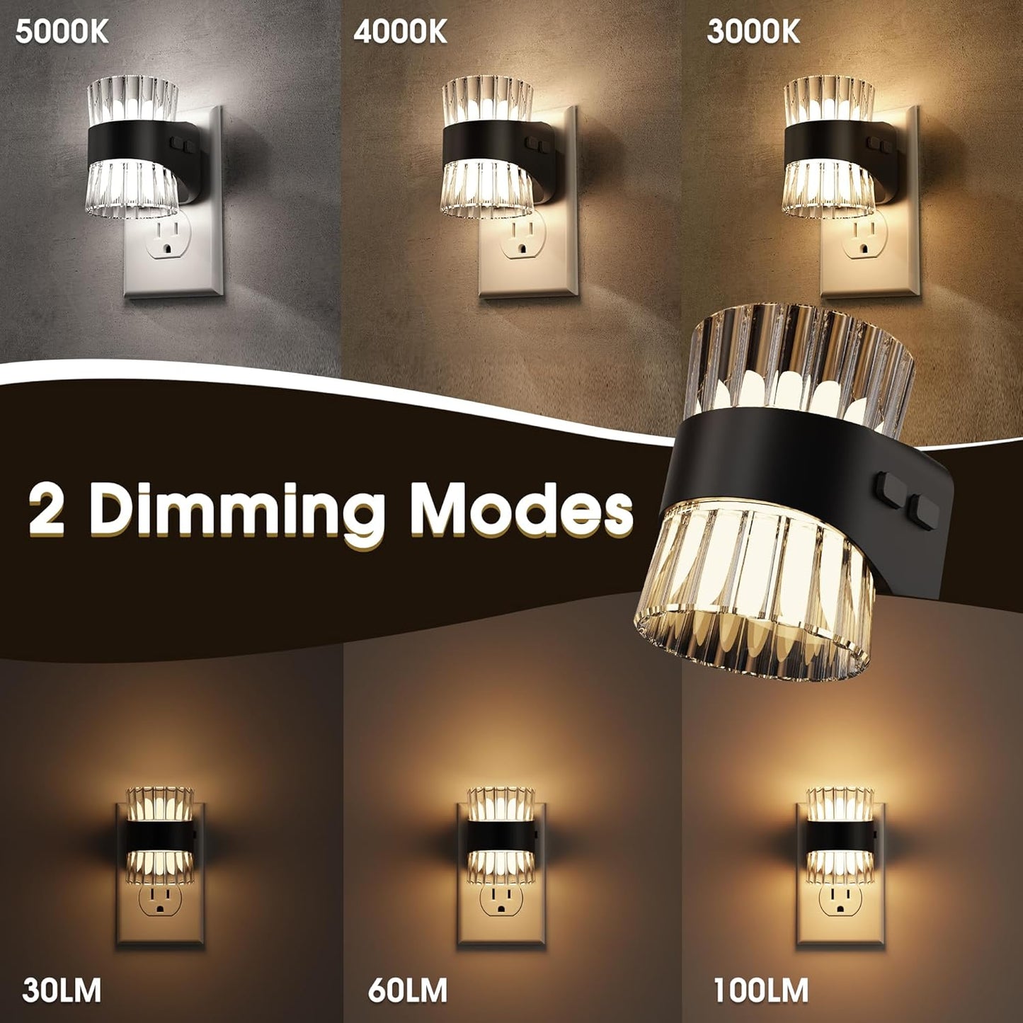 Night Light, Night Lights Plug into Wall, LED Clear Night Light for Kids, Adjustable Brightness NightLights with Dusk to Dawn Sensor for Bedroom Bathroom, 3000K/4000k/5000K, 2 Pack