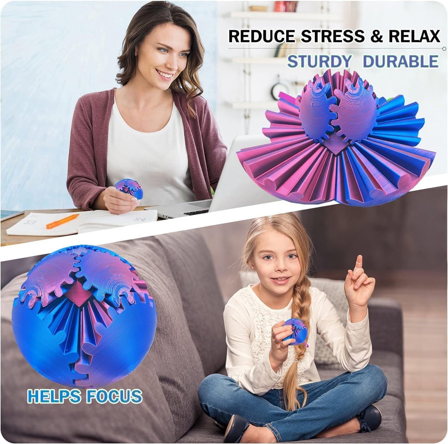 MerryXD Gear Ball Fidget Toy,GearSphere Desk 3D Printed Perfect for Stress and Anxiety Relaxing Fidget Toy Gear Fidget Sphere Activity Gear Ball for Adults F