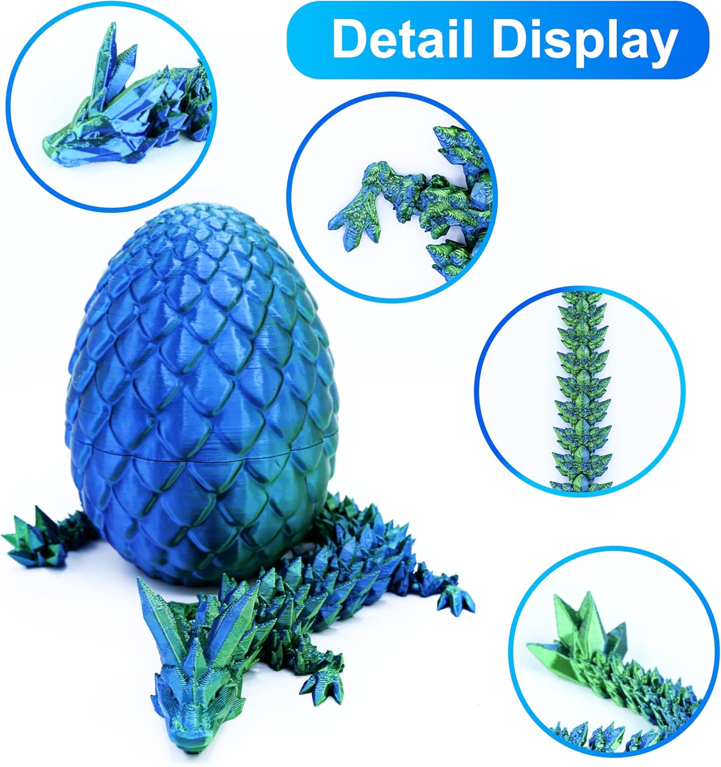 3D Printed Dragon,Dragon Eggs with Dragon Inside,Articulated Crystal Dragon Toys for Kids Home Decor, Executive Dragon Fidget Desk Toys (Lser Green)