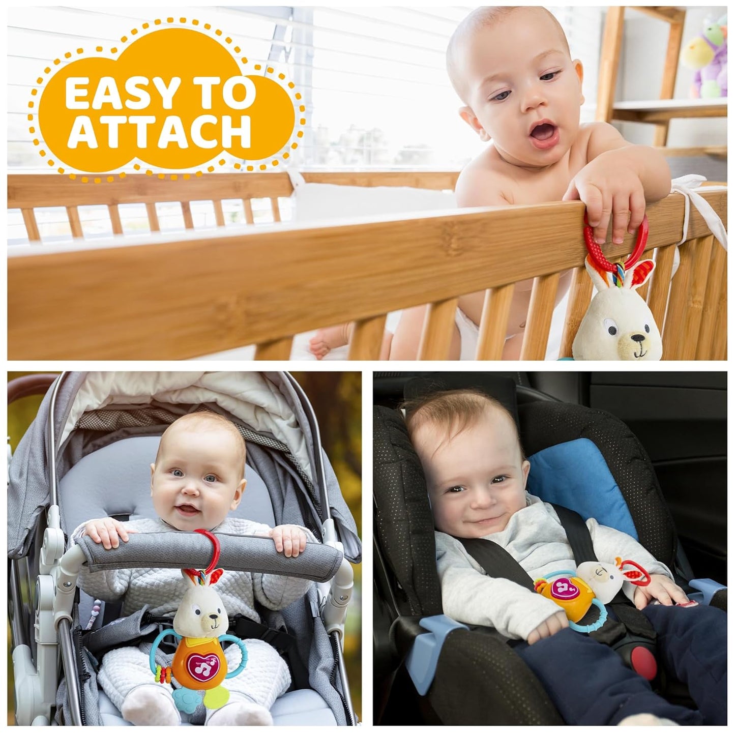 KiddoLab Bunny Teething & Rattle Musical Toy for Infants and Babies - Light-up, Sensory Chew & Interactive Toy for Infants - Baby Basket Stuffer for 3 Months and Up