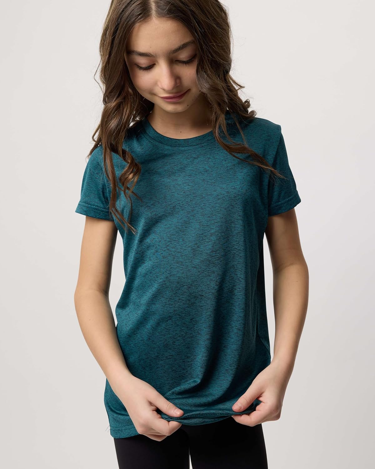 Real Essentials 5 Pack: Girls Short Sleeve Dry-Fit Crew Neck Active Athletic Performance T-Shirt