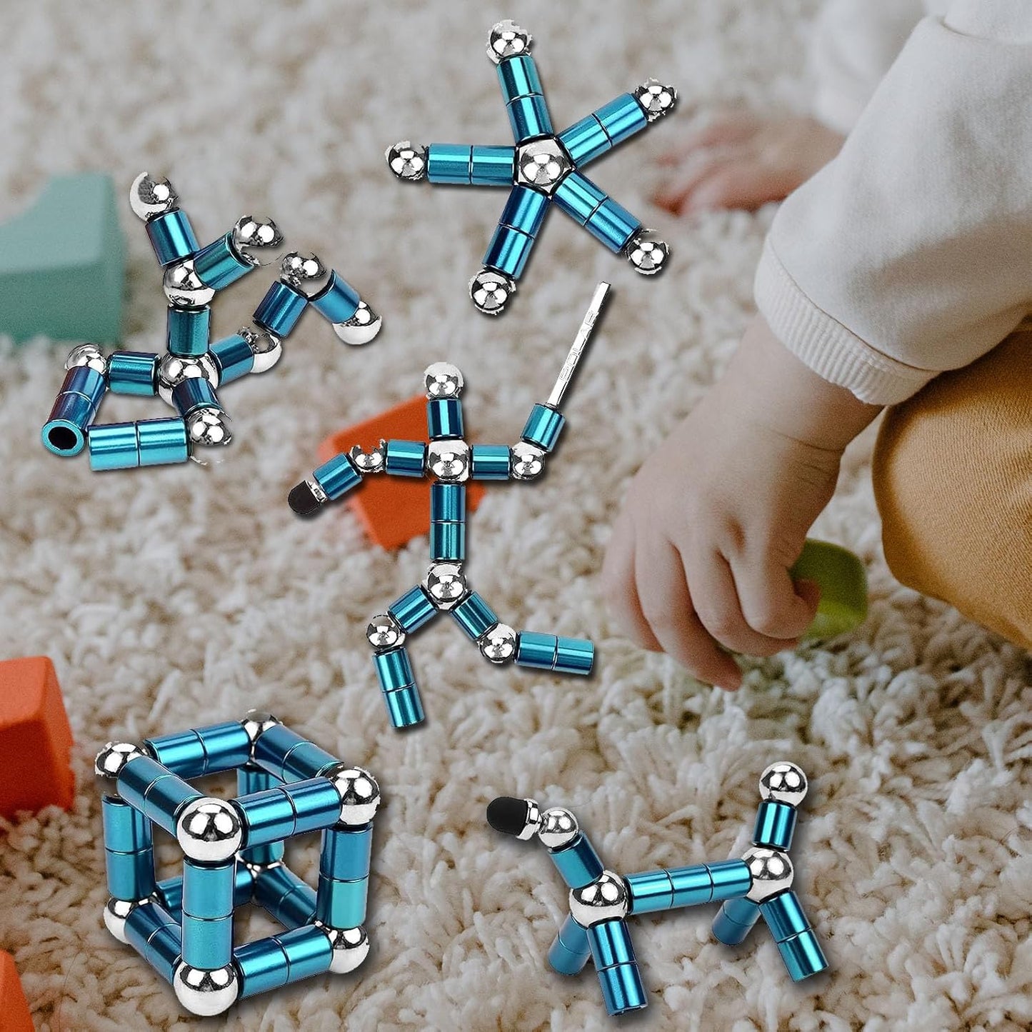 Fidget Pen,Magnetic Pen， Decompression Magnetic Toy Pen，Magnet Pen Fidget Toy Relieve Pressure Novel Toy Gift for Kids or Friends! (Big Colored Bead Blue)