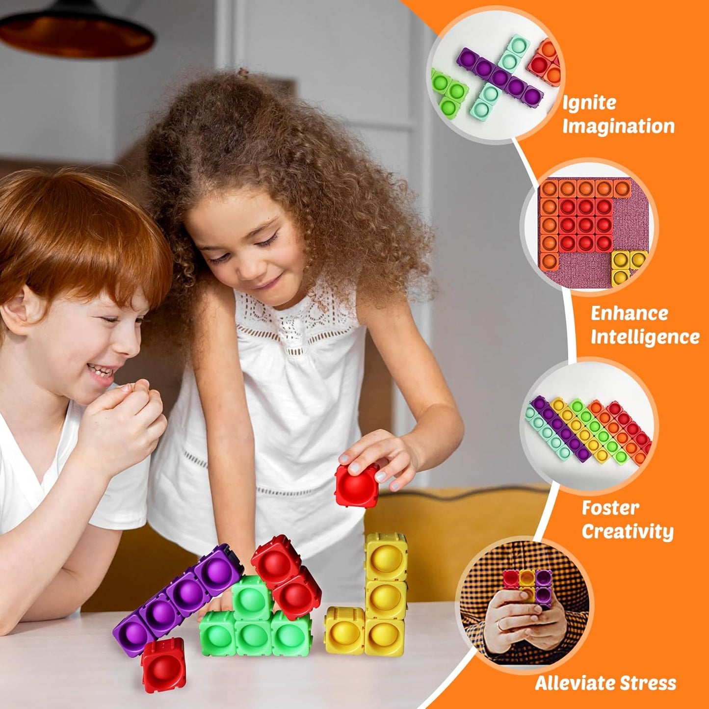 Giant Pop Blocks Bubble Premium Silicone Pop Fidget Blocks for Endless Joy and Education - Vibrant Pop Blocks for Imaginative Play and Puzzle Games-Toy Gift for Kids (16PCS)