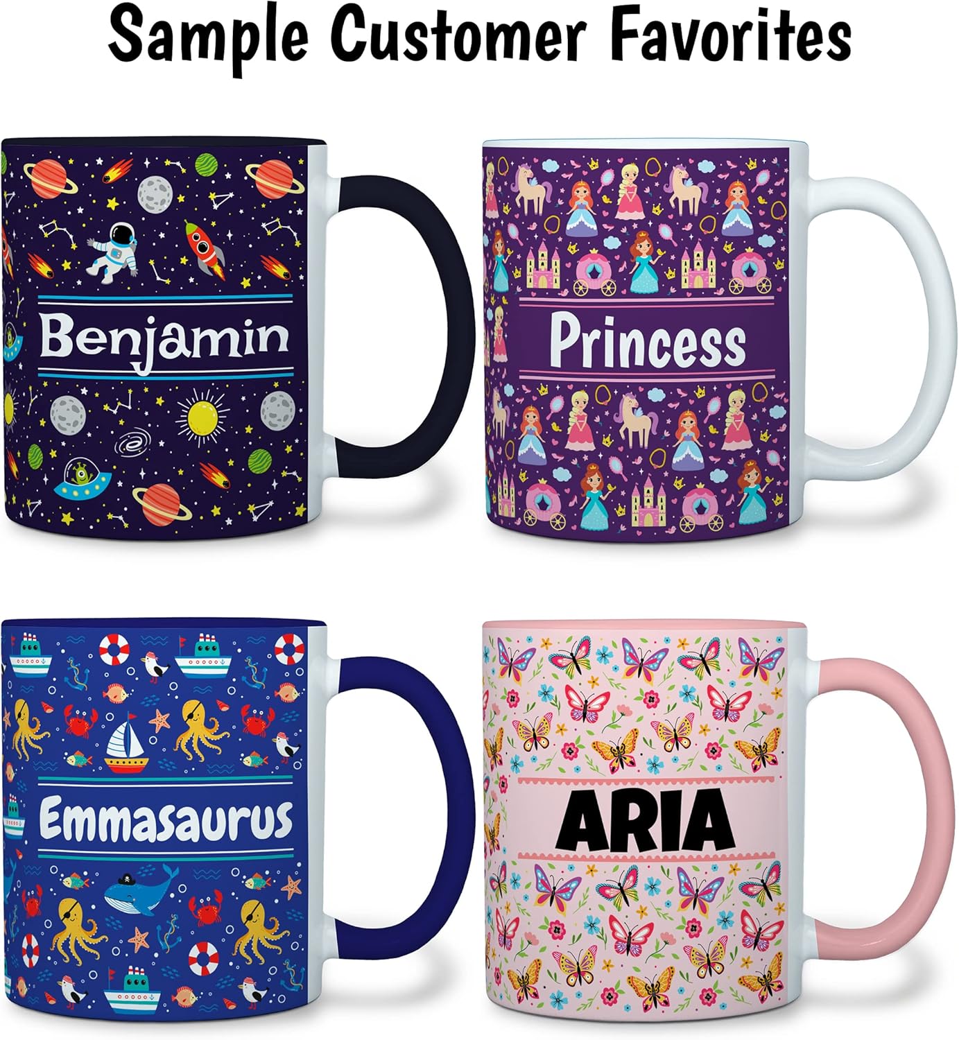 Personalized Mug for Kids - Purple Unicorn - Custom Name/Text, Ceramic Hot Chocolate/Cocoa/Coffee Cup for Girls, Birthday/Christmas/Holiday Gift - 11 oz, Light Blue Handle