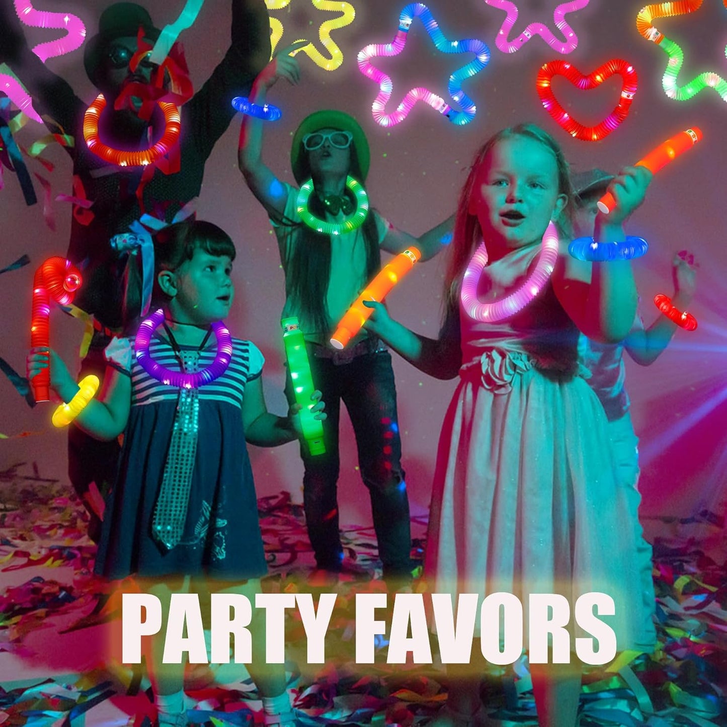 12 PCS Light Up Glow Pop Tubes, Neon Glow Sticks Party Favors for Kids 3-8-12, Fidget Stress Relief Toys, Toddlers Goodie gift Bag Stuffer Fillers,Classroom Prizes Rewards, Party Yard Decorations