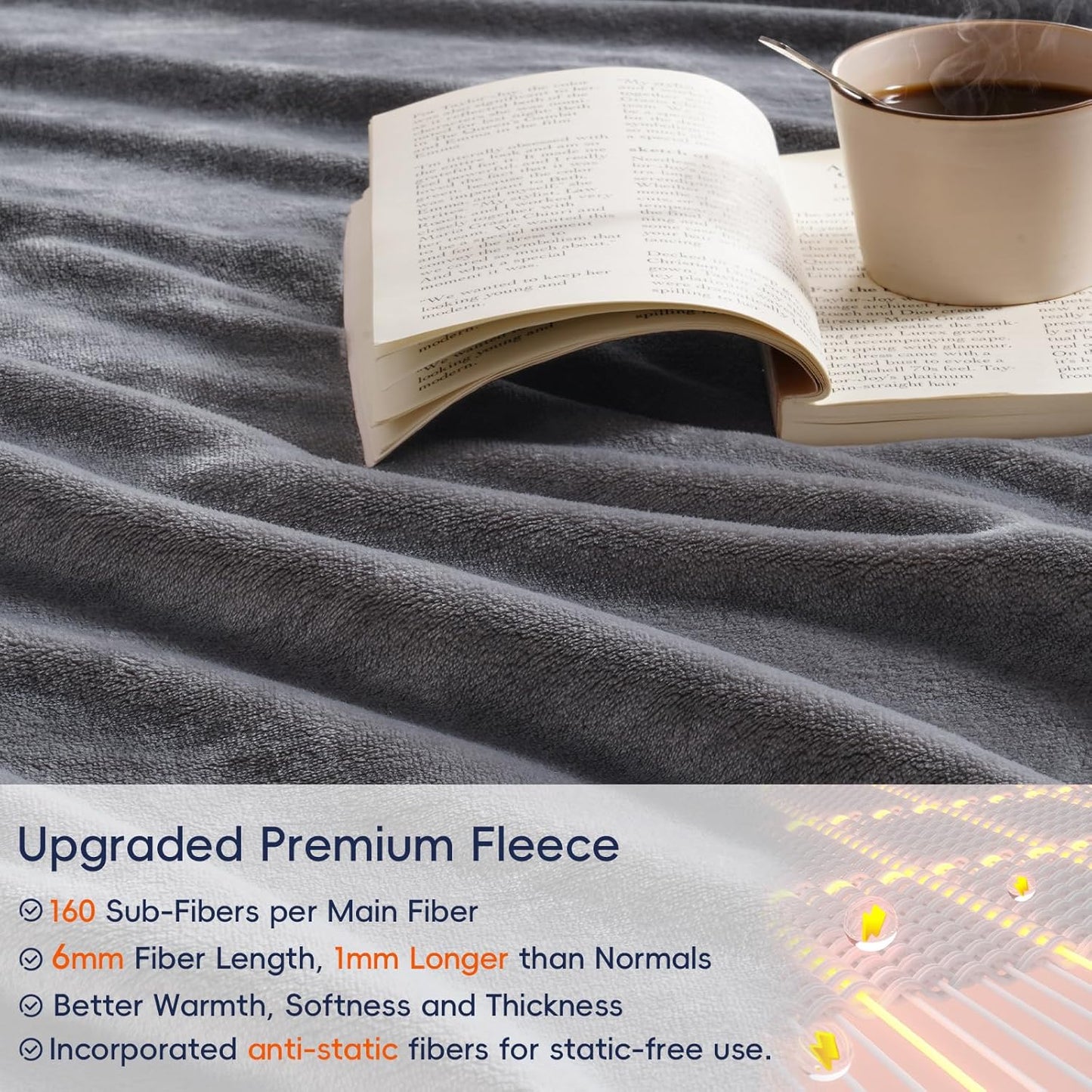 PHF Ultra Soft Fleece Blanket King Size, No Shed No Pilling Luxury Plush Cozy 300GSM Lightweight Blanket for Bed, Couch, Chair, Sofa Suitable for All Season, 108" x 90", Grey