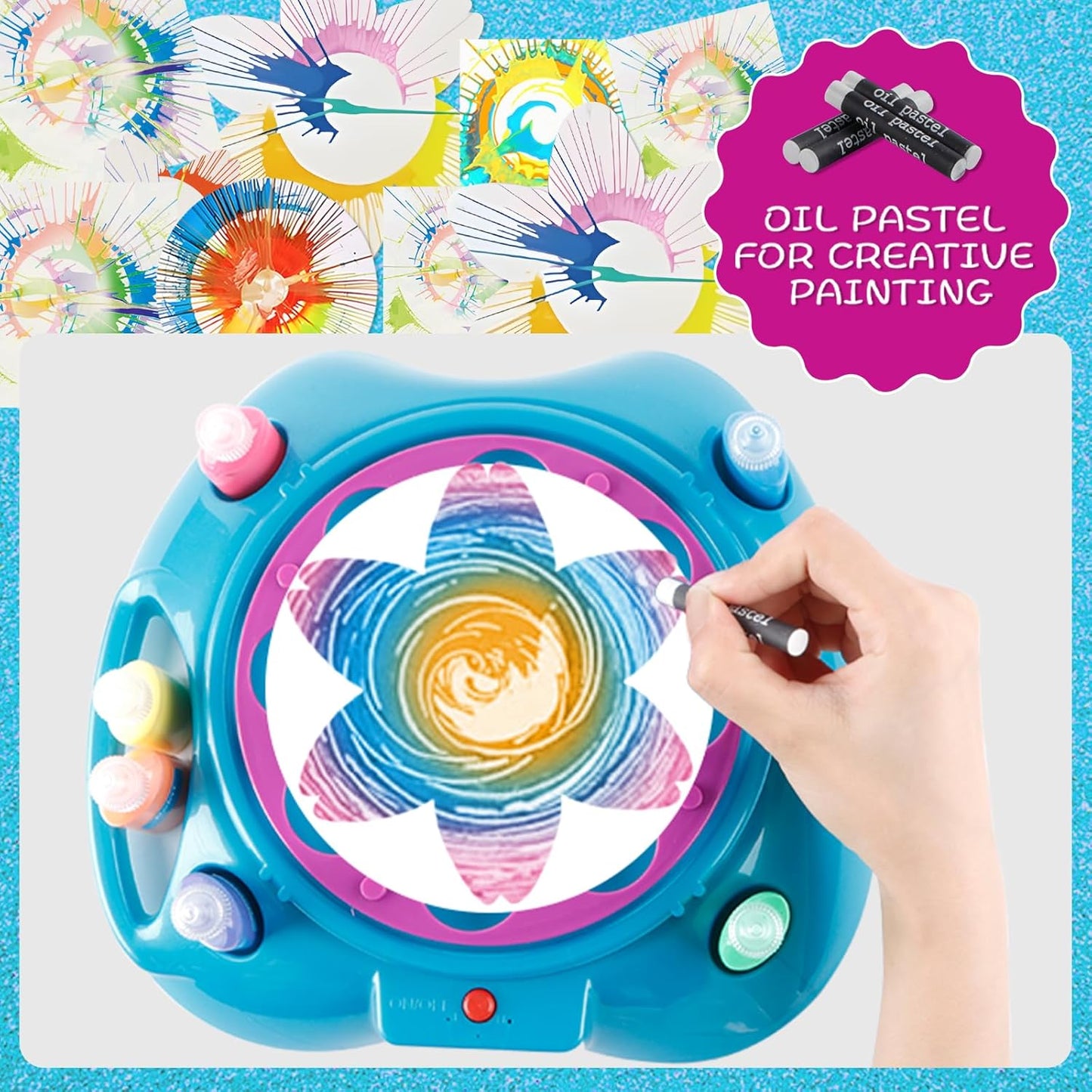 Spin Art Machine Variable Speed, Battery Operated Spinner - Paint Spinner with Splatter Guard, Washable Paint, Spin Art Kit, Stem Toys, Arts and Crafts