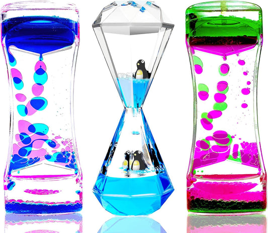 Liquid Motion Bubbler Timer 3 Pack Colorful Marine organism Theme Hourglass Timer Sensory Toys Children Activity Toys Calm Relaxing Desk Toys Anxiety Toys Autism Toys ADHD Fidget Toys