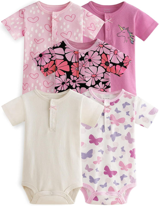 Yoofoss Baby Bodysuits 100% Organic Cotton Short Sleeve Infant Romper for Boy and Girl Baby Clothes, Soft Breathable