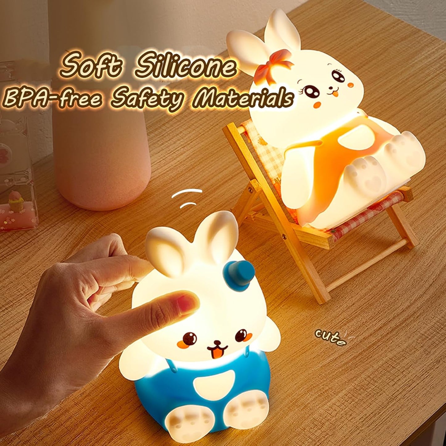Night Light for Kids Bunny Lamp, Cute Easter Gifts for Girls,Rechargeable Baby Nursery Nightlight for Bedroom, Animal Silicone Kids Lamp Kawaii Room Decor