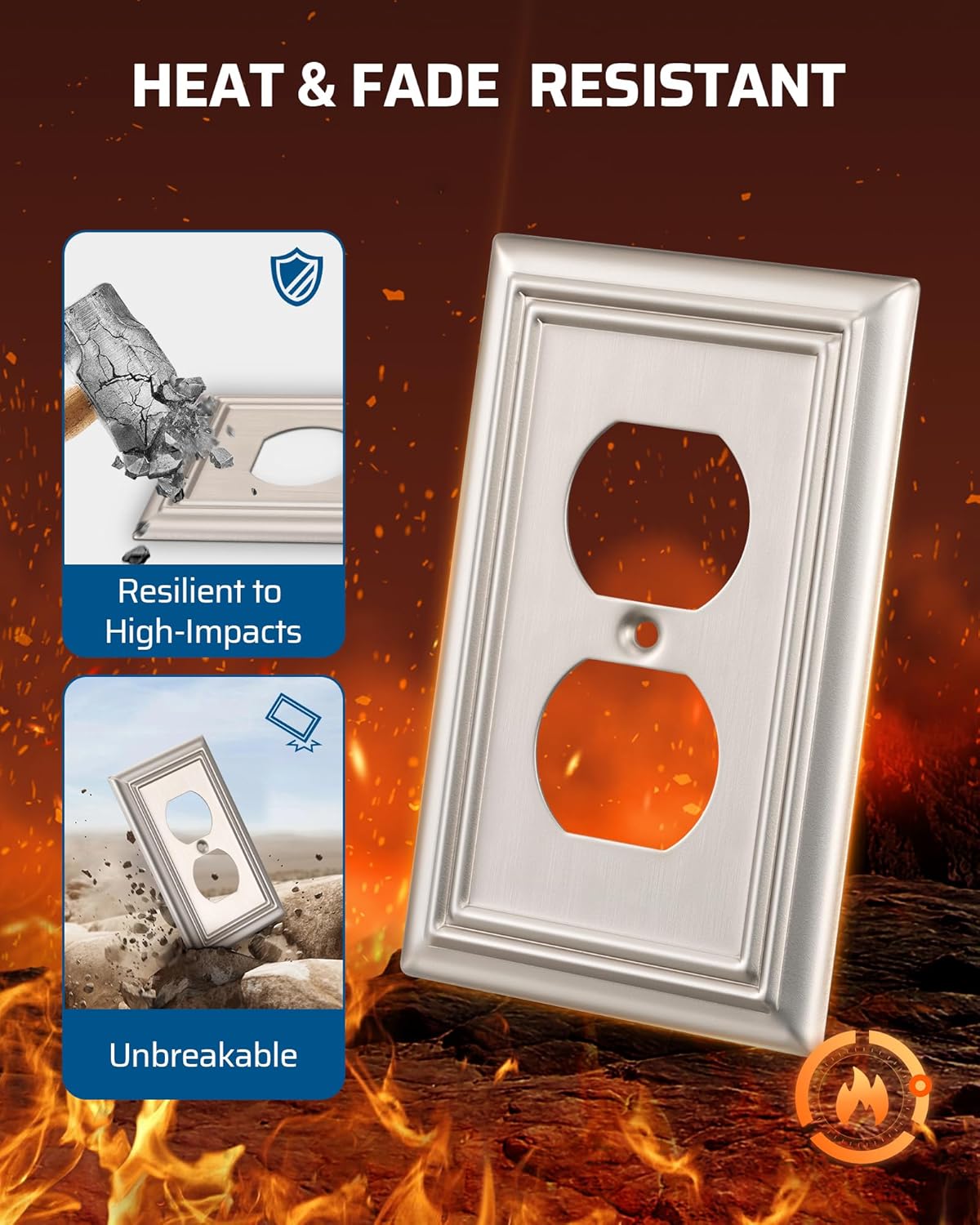 DEWENWILS 8-Pack Duplex Wall Plate, Metal Wall Outlet Cover for Receptacle, Light Switch, Brushed Nickel