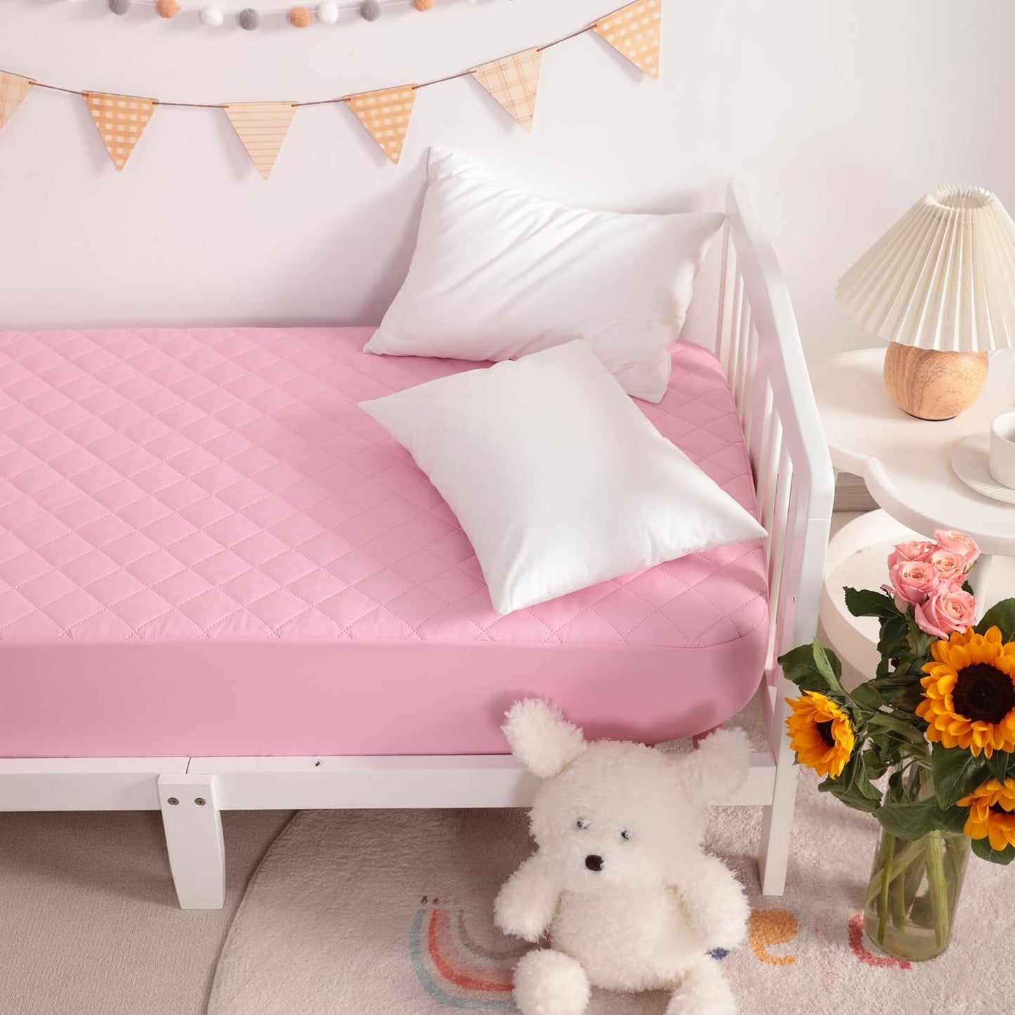 NTBAY 2 Pack Waterproof Mini Crib Mattress Protector, Quilted 24"x38" Fitted Mattress Cover - Machine Washable - Soft and Breathable Baby Mattress Pad Sheet for Mini Crib and Baby Playards, Pink