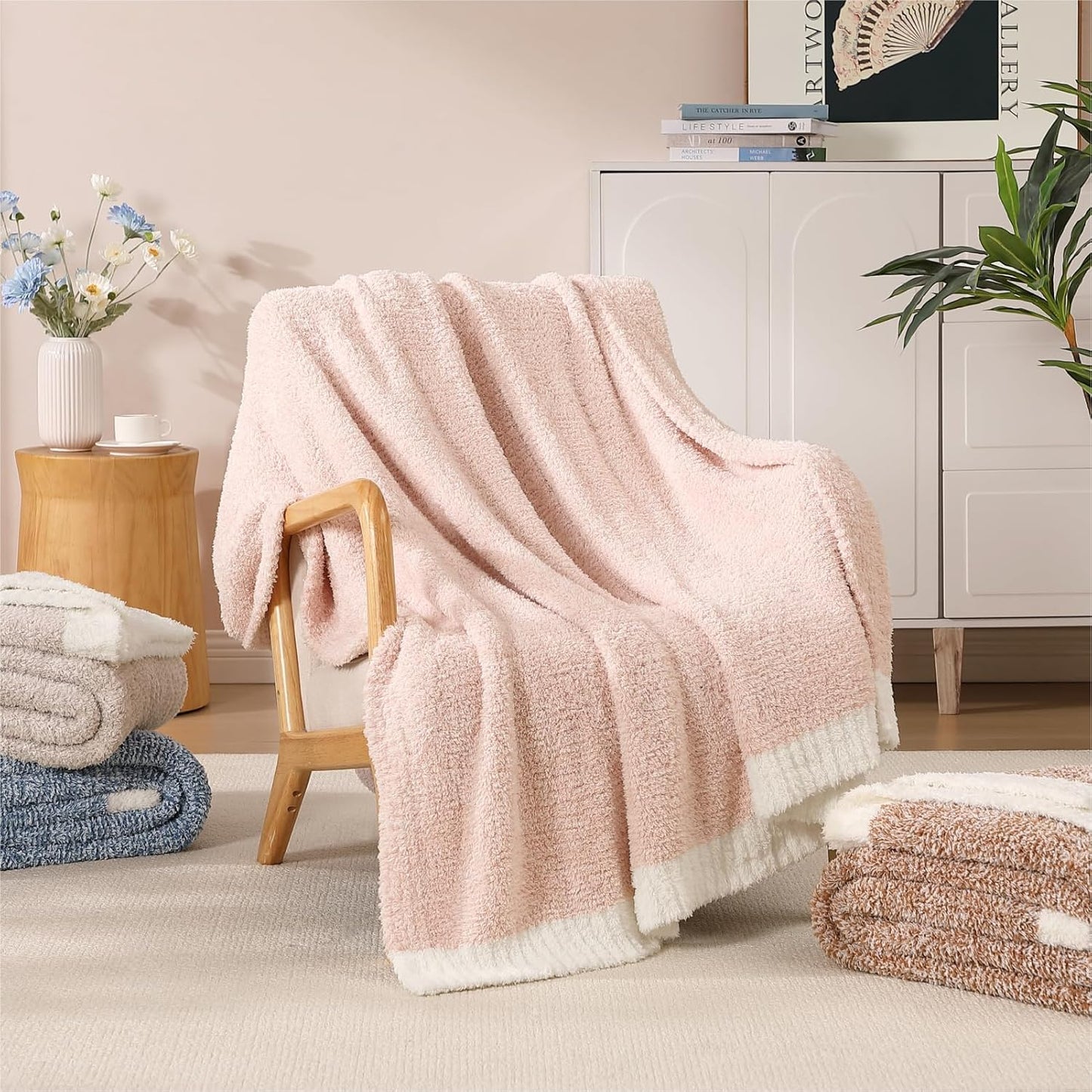 WRENSONGE Throw Blanket Cationic Dyeing Pink Soft Cozy Fluffy Warm Hand Made Weave Throw Blankets for Couch, Sofa, Chair, Bed, Camping, Picnic, Travel Lightweight Bed Blanket - 60"*80"