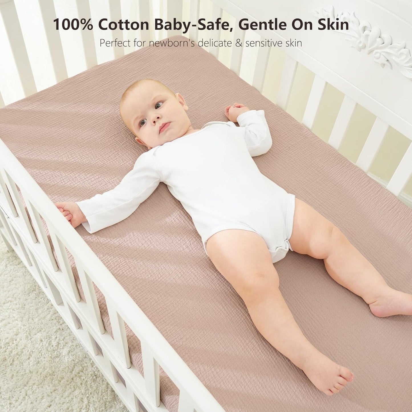 Bearmoss Muslin Mini Crib Sheets for Pack N Play Mattress - 100% Cotton - 38"x24" Soft Breathable Playard Baby Crib Sheets Neutral for Boys Girls - 2 Pack (Baby Face)