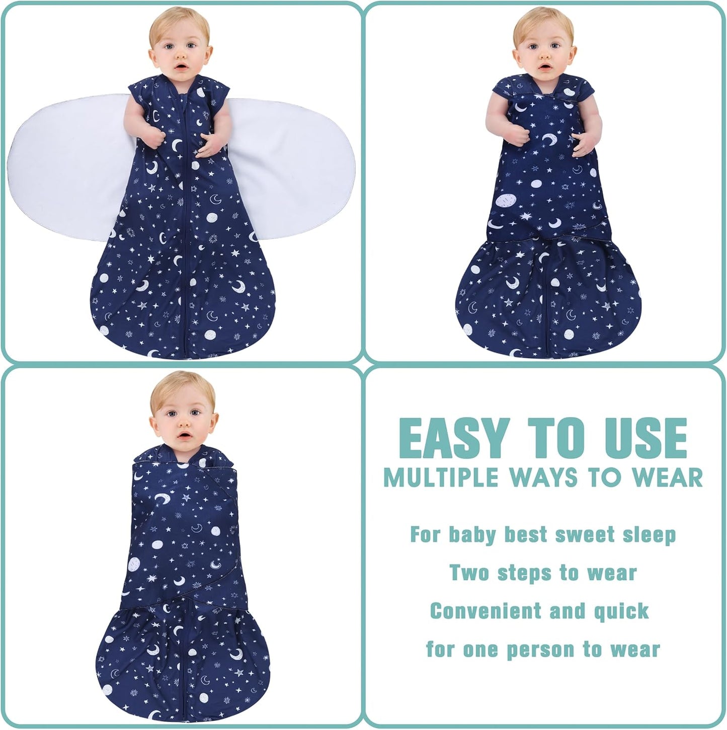 Newborn Sleep Sack Baby Swaddle,Swaddle me 0-3 Month,3-Way Adjustable Wearable Blanket,100% Rayon Cotton Swaddling Sleeping Bag，TOG 0.5 (Starry Sky, 0-3 Months)