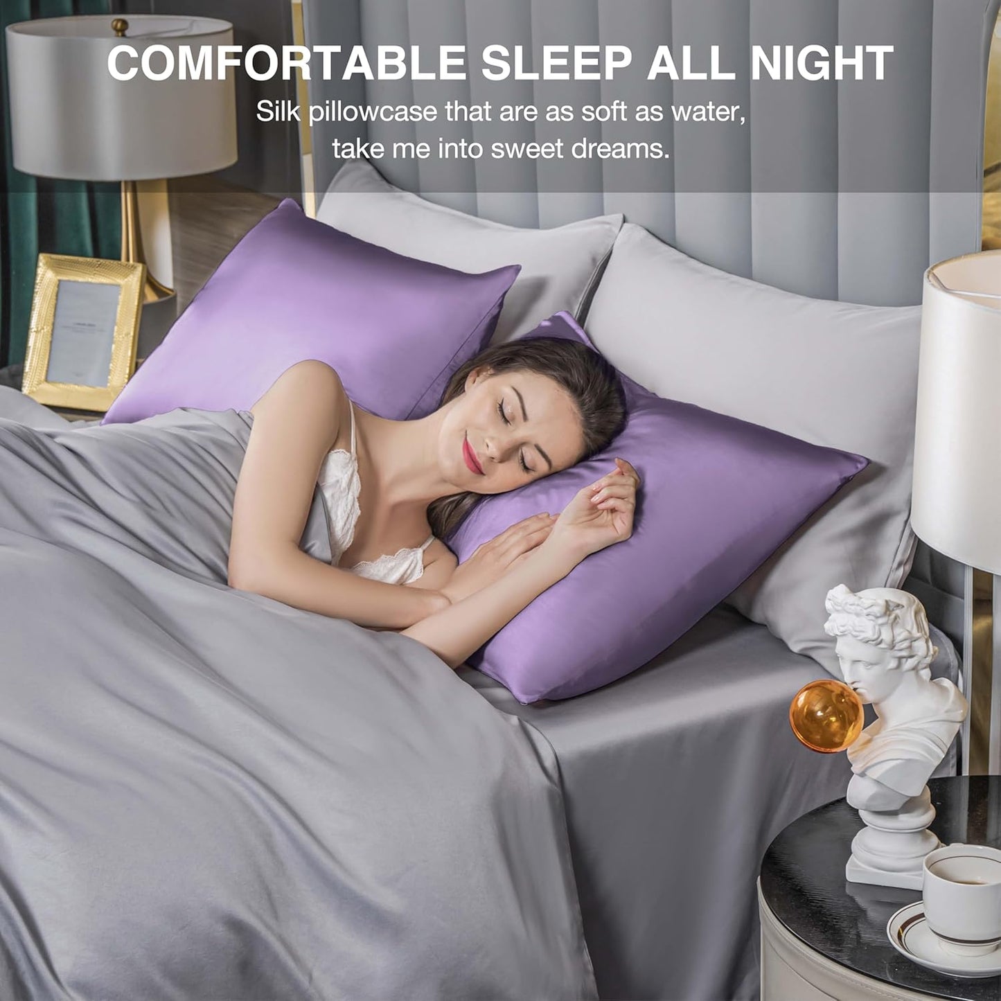 Mulberry Silk Pillowcase for Hair and Skin,Queen Size Cooling Silk Pillow Case with Hidden Zipper,Allergen Proof Dual Sides Soft Breathable Smooth Silk Pillow Cover for Women(Queen,Violet)