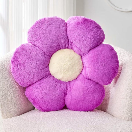Purple Flower Pillow - Cute Decorative Throw Pillow Shaped Like a Flower, 14.9" Soft Plush Faux Rabbit Fur Cover for Bedroom Living Room