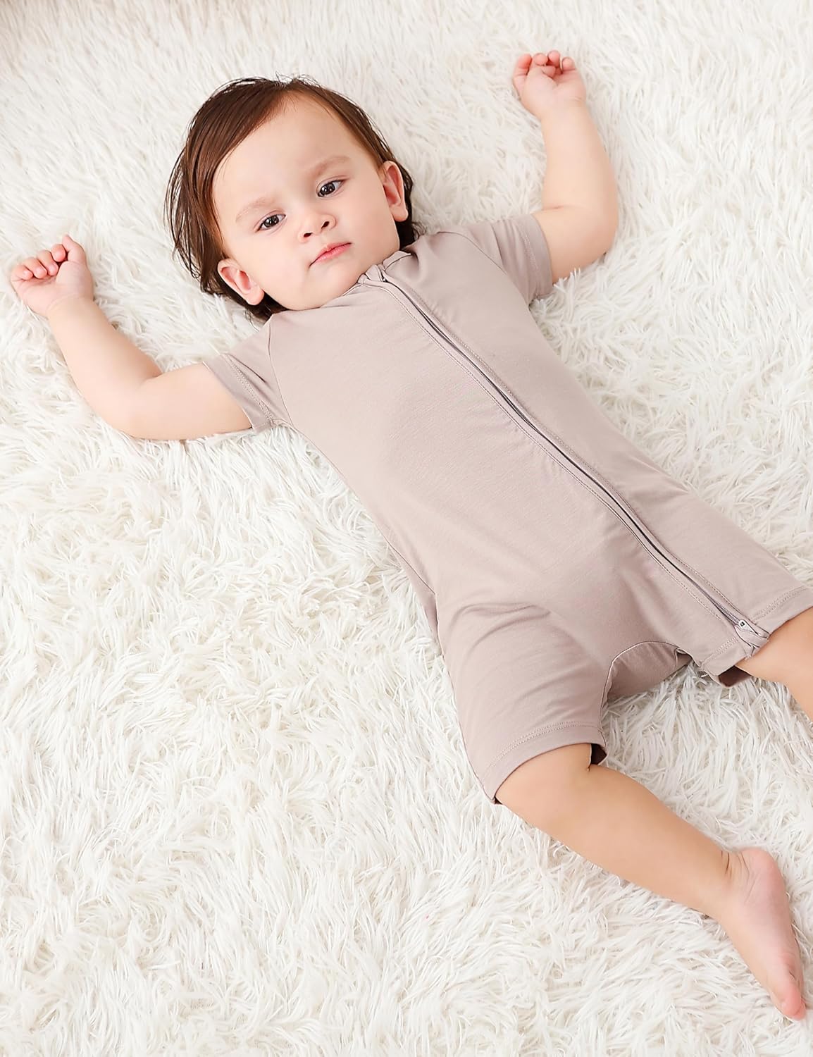 JunNeng Baby 2 Pack Rayon of Bamboo Romper Sleeper 2 Way Zipper Short Sleeve Jumpsuit Zipper Footless One-piece