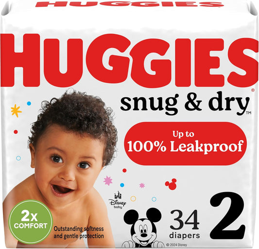 Huggies Size 2 Diapers, Snug & Dry Baby Diapers, Size 2 (12-18 lbs), 34 Count, Packaging May Vary
