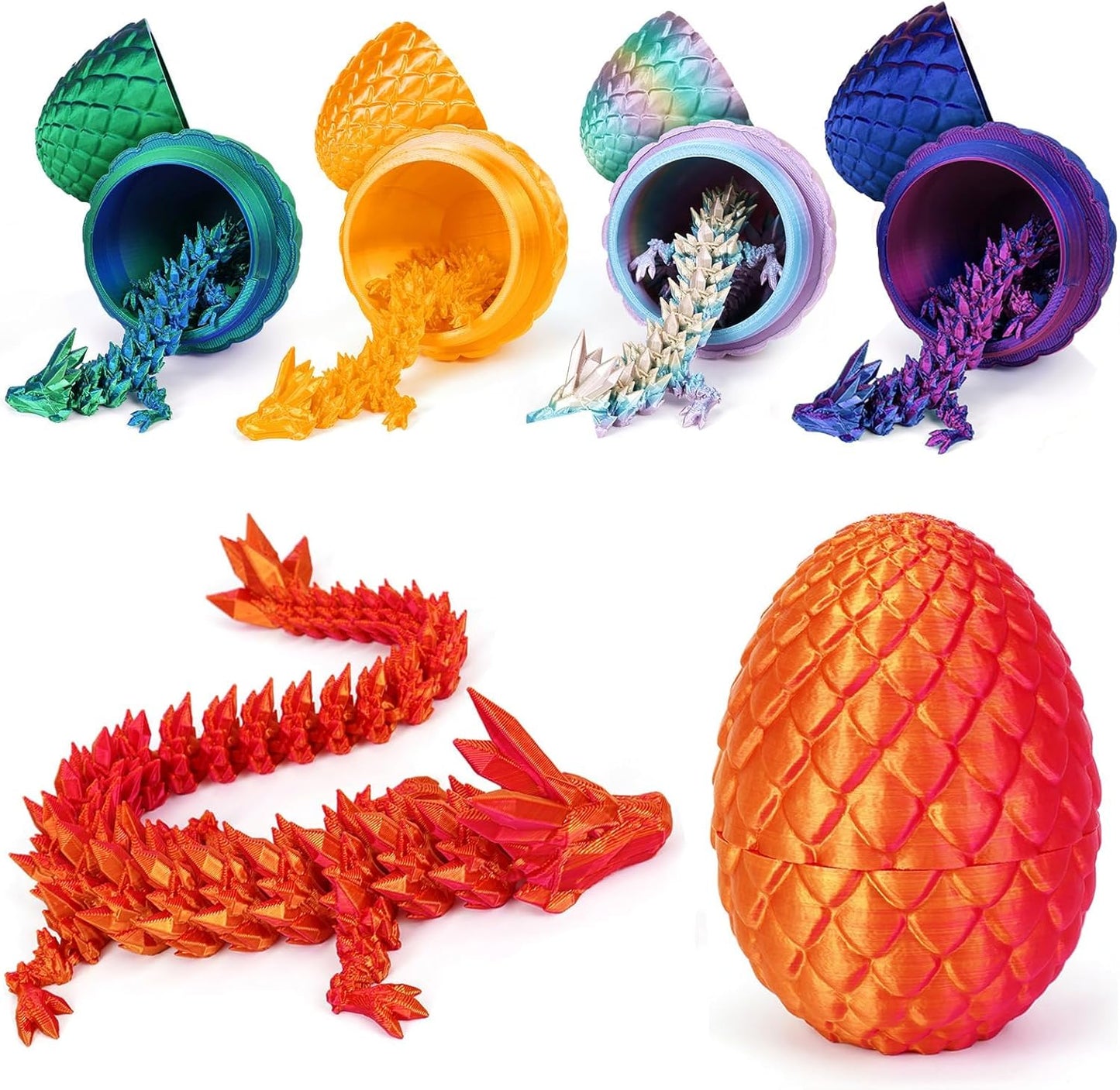 3D Printed Dragon Egg, Dragon Eggs with Dragon Inside, Crystal Articulated Dragon, Mystery Dragon Egg Fidget Toy, 3D Dragon Eggs Surprise Fidget Toy (Laser Red)