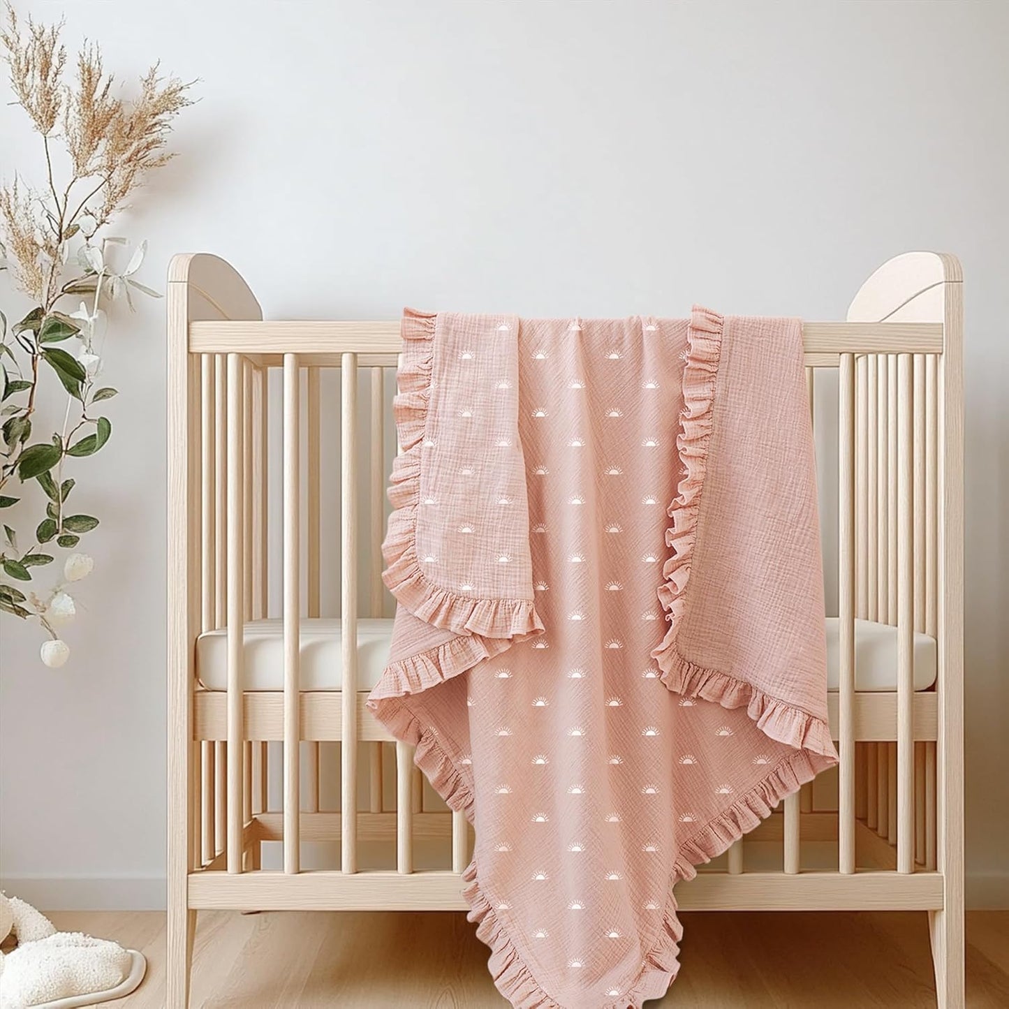 Konssy Flounce Muslin Baby Blankets, Cotton Crib Blanket for Baby Infant Toddler, Super Soft and Lightweight Nursery Blankets 40"x36" (Sun)