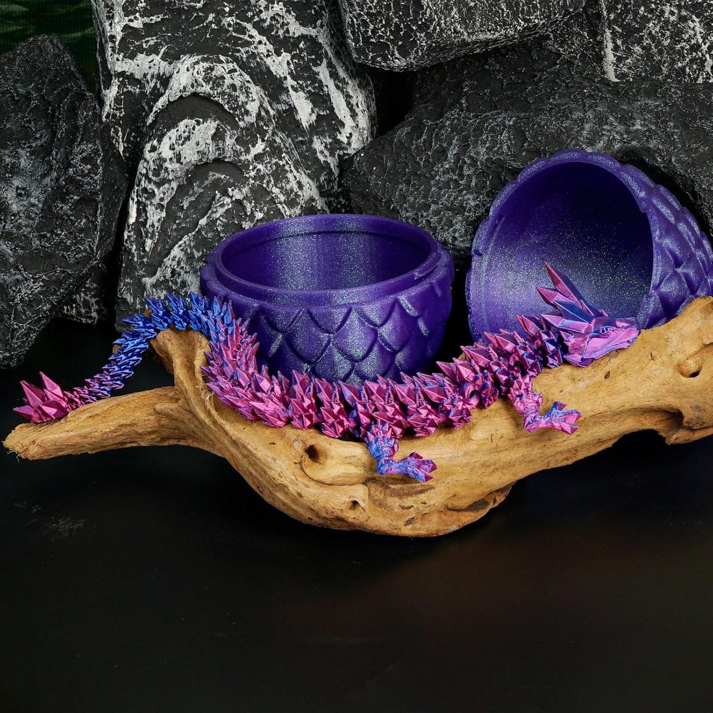 Dragon Eggs with Dragon Inside, 3D Printed Surprise Funny Gifts for Kids, Boys, Girls, Articulated Dragon Fidget Toys for Adults, Executive Desk Toys Office Room Decor (Shiny Purple)