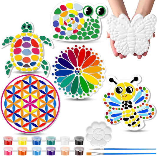 6 Pack Paint Your Own Plaster Stones - Kids Summer Arts and Crafts Garden Handprint Stepping Stone Painting Kit DIY Ceramic Craft Pottery Outdoor Painting Gifts for Kids Ages 4-12