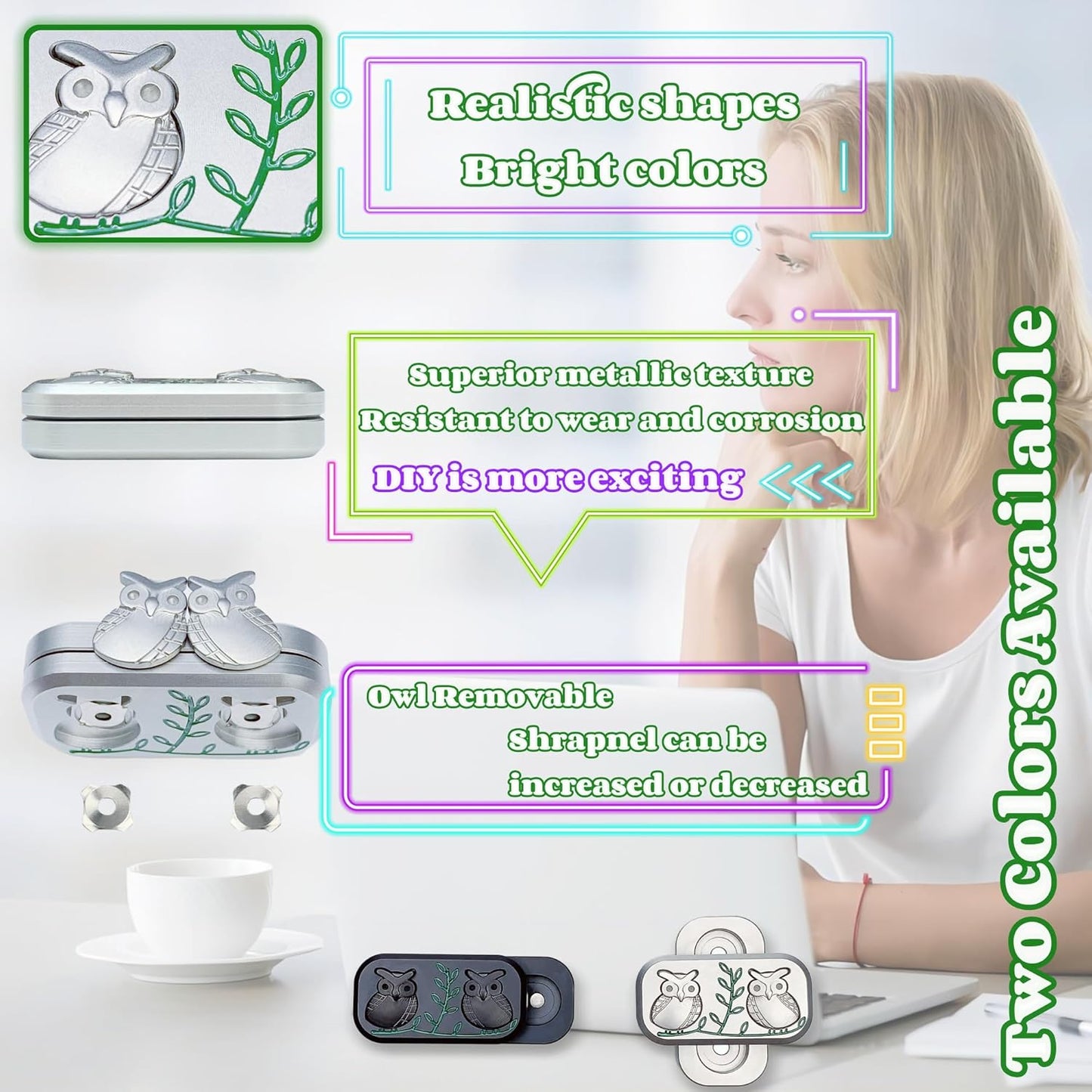 New Decompression Metal Poker Fidget Slider,Men's EDC Hand Slider,Poker Push Card Stress Relief Toys,Twig Sitting Owl Shape Design Fidget Toys,Office Desk Toys Gifts for Boyfriend and Father (Silver)