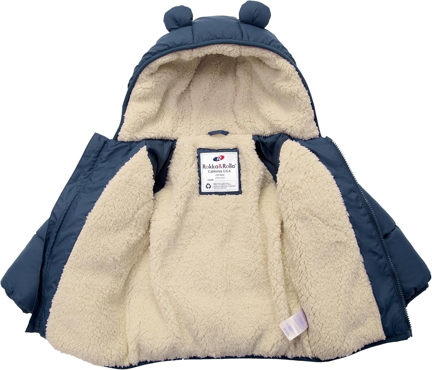 Rokka&Rolla Baby Boys' Water-Resistant Sherpa Fleece Lined Puffer Jacket Winter Coat for Newborn Infants Toddler