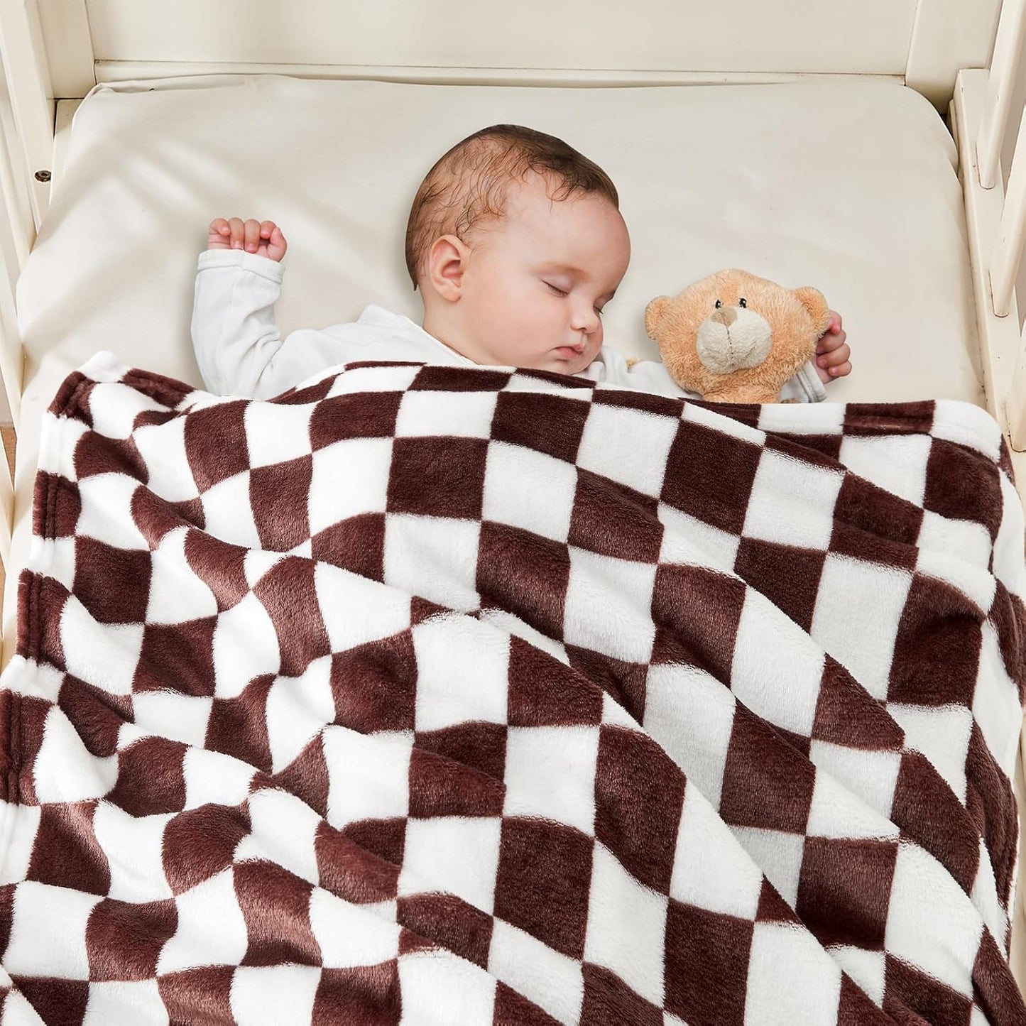 Yurhap Checkered Baby Blanket Fleece Baby Blankets Neutral for Boys Girls, Super Soft Warm Lightweight Infant Toddler Newborn Receiving Gifts for Crib Stroller, 30x40 Inch, Brown