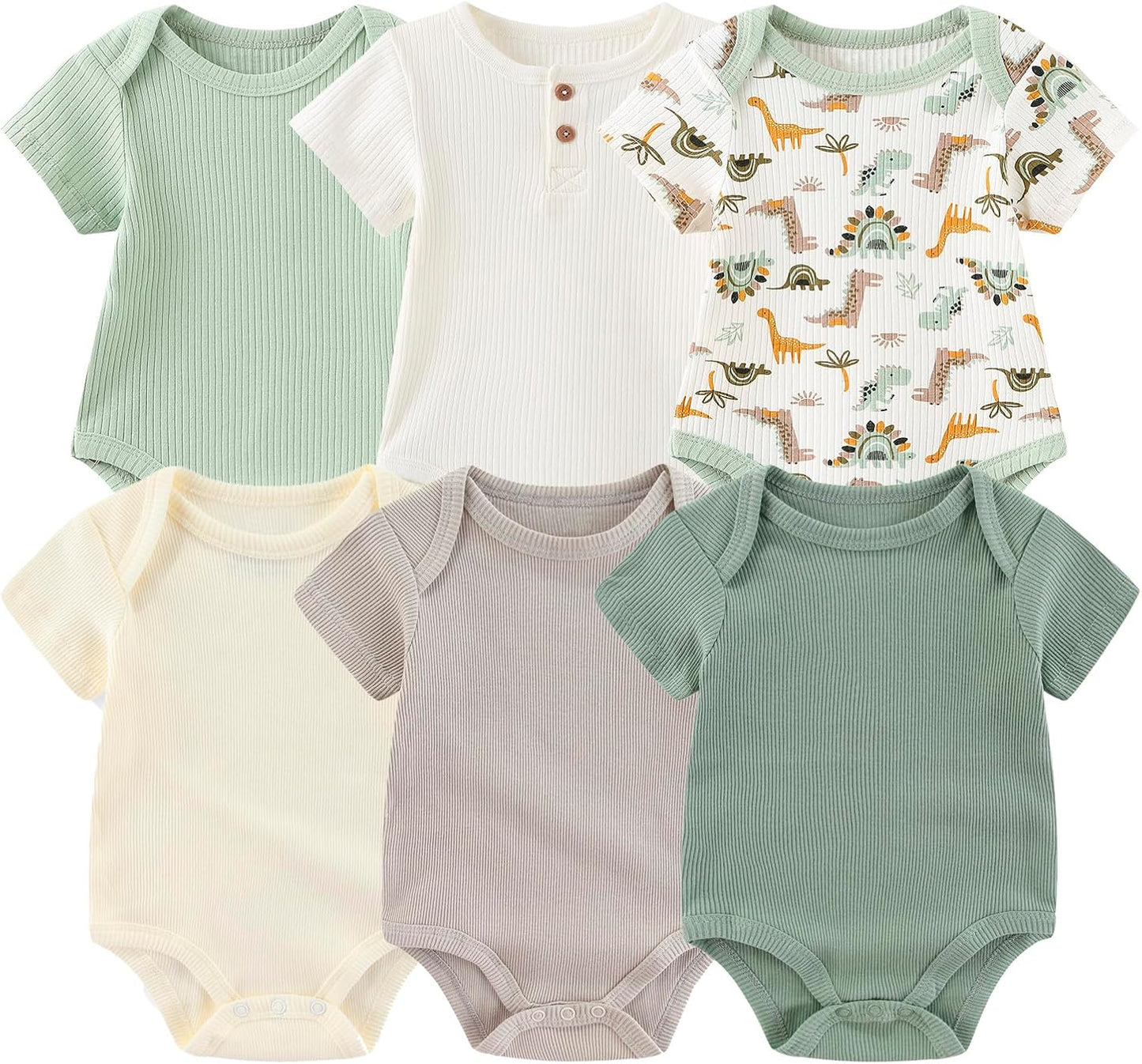 Newborn Baby Boy Girl Short Sleeve Bodysuits Cotton One-Piece Baby Clothes 6-Pack