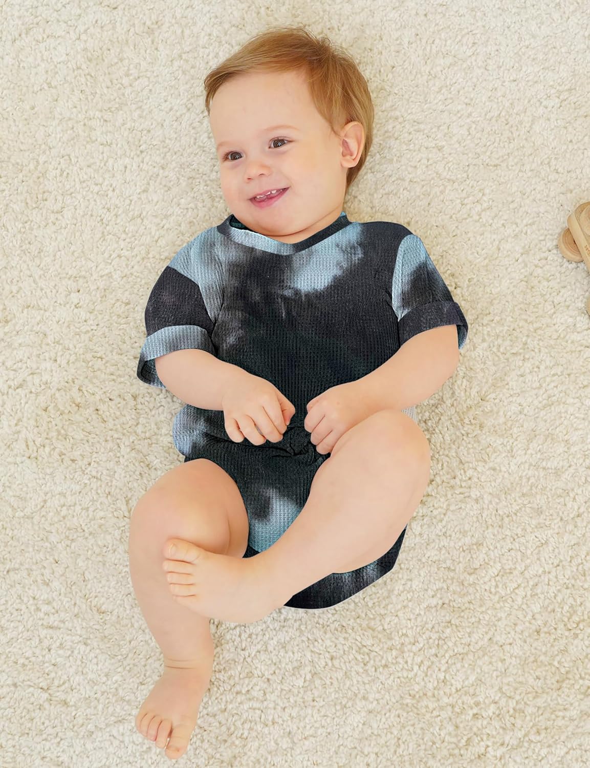 Jimonda Baby Bodysuit Newborn Tie Dye Clothes Infant Waffle One Piece Romper Baby Boys Girls Short Sleeve Jumpsuit Outfits