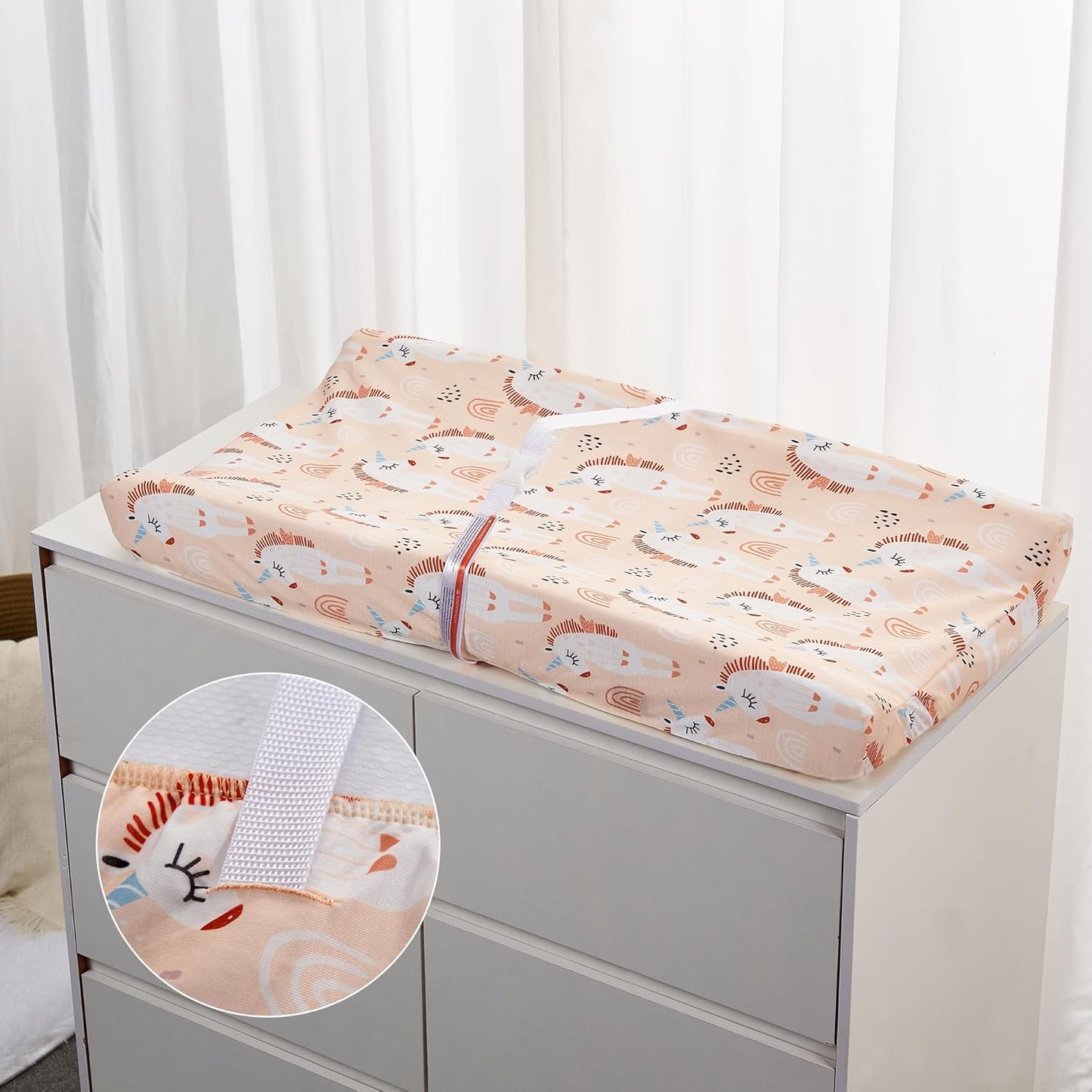 TILLYOU Changing Pad Cover Set in Soft Jersey Material - Fits 32"/34''x16 Contoured Pad for Babies, Unicorn & Meat Powder