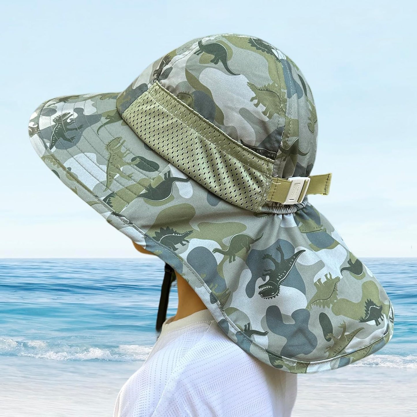 CHUNG Baby Sun Protection Hat Summer Toddler Adjustable UPF 50+ Wide Brim Neck Flap Beach Caps Boys Girls 1-12 Years Kids